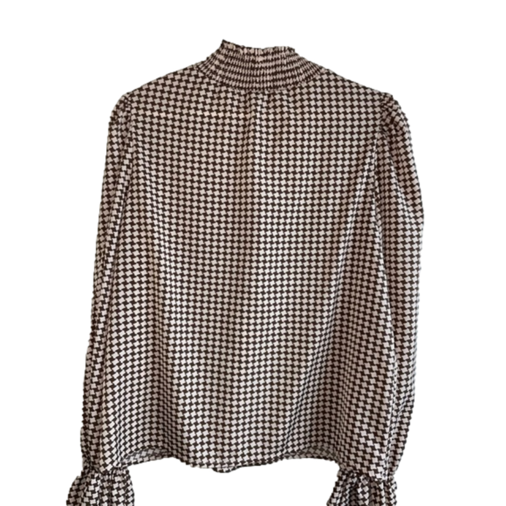 Houndstooth print keyhole neck long sleeve blouse large - Picture 4 of 4